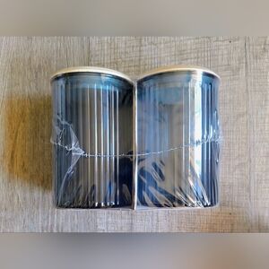 Blue Ribbed Glass Jars - Set of 2